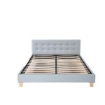 Lit adulte + t�te de lit capitonn�e gris + pieds en 10 cm 2 x 13 lattes - pvc simili