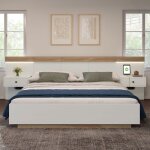 Lit double adulte 160�200 ch�ne sonoma blanc2 tables de chevet usb - cgrande t�te de lit led sommier ...