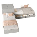 Lit dangle 90x200 cm 2 lits simples gigogne fonctionnel rangement tiroirs placard lin gris - sans matelas ...