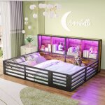 Lit � baldaquin 140x200 cm avec plateforme rangements lat�raux sommier � lattes et balustrade m�tal noir ...