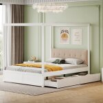 Lit  baldaquin 140x200cm lit adulte lit double en bois avec 2 tiroirs tte du lit et sommier  lattes ...