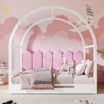 Lit  baldaquin extensible enfant - design unique - bois blanc + rosesans matelas(140x100cm&140x200cm) ...