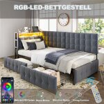 Lit banquette 1 place avec 2 tiroirs et �clairage led lit 90x200 rembourr� pour enfant adulte ado avec ...