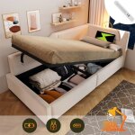 Lit banquette 1 place avec rangement - lit 90x190 avec sommier pour ado et adulte - prise usb - lampe ...