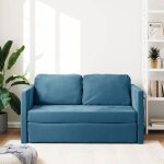Lit banquette 2 places - convertible - canap� - lit 2 en 1 bleu 122x204x55 cm velours cal3000561