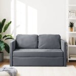 Lit banquette 2 places - convertible - canap� - lit 2 en 1 gris fonc� 122x204x55 cm velours cal8871903 ...