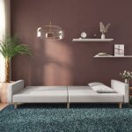 Lit banquette 2 places - convertible - canap� - lit � 2 places avec deux oreillers gris clair tissu cal2390645 ...