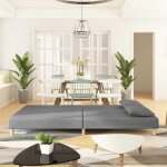 Lit banquette 2 places - convertible - canap� - lit � 2 places avec deux oreillers gris clair tissu cal3135358 ...