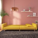 Lit banquette 2 places - convertible - canap - lit  2 places avec deux oreillers jaune tissu cal2428061 ...