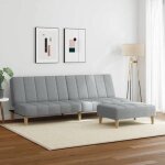 Lit banquette 2 places - convertible - canap - lit  2 places avec repose - pied gris clair tissu cal6662116 ...