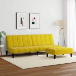 Lit banquette 2 places - convertible - canap - lit  2 places avec repose - pied jaune velours cal3718174 ...