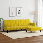 Lit banquette 2 places - convertible - canap - lit  2 places avec repose - pied jaune velours cal9246973 ...