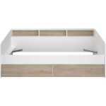 Lit banquette 2 tiroirs 90 x 200 / 190 cm - mdf - mat décor chêne et blanc - joy - 2339ense Lit banquette 2 tiroirs 90 x 200 / 190 cm - mdf - mat décor chêne et blanc - joy - 2339ense