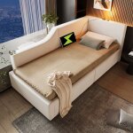 Lit banquette 90x190 cm floragrace n616p192898b en velours beige ? coffre et usb?c ? style classique