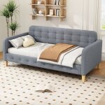 Lit banquette 90x200 cm - moderne - gris - tte de lit capitonne - sommier  lattes inclus - 1 place ...