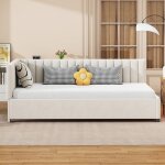 Lit banquette lit 90x200 cm avec sommier  lattes pour le salon tissu velours beige