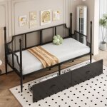 Lit gigogne 90x200 multifonction pratique banquette lit structure métal robuste deux tiroirs coulissants ... Lit gigogne 90x200 multifonction pratique banquette lit structure métal robuste deux tiroirs coulissants ...