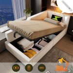 Lit banquette avec coffre de rangemen - lit 1 place pour adulte et ado - avec sommier - usb - lampe de ...
