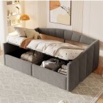 Lit banquette avec coffre de rangement lit 140x200 avec sommier lits pour adulte ado velours gris design ...