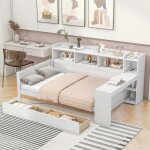 Lit banquette pour enfant 90x200cm canap lit une place avec rangement tagre de chevet bureau intgr ...