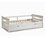 Lit banquette gigogne 90x190 en mdf laqu� blanc et pin massif naturel - elisiane