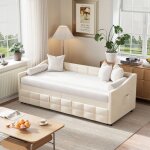 Lit banquette gigogne 90x200cm - canapé - lit convertible 2 places - cadre de lit rembourré en velours ... Lit banquette gigogne 90x200cm - canapé - lit convertible 2 places - cadre de lit rembourré en velours ...