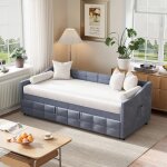 Lit banquette gigogne 90x200cm - canapé - lit convertible 2 places - cadre de lit rembourré en velours ... Lit banquette gigogne 90x200cm - canapé - lit convertible 2 places - cadre de lit rembourré en velours ...