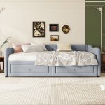 Lit banquette lit de jour 90x200 cm avec extension lit avec deux tiroirs lit simple gris
