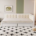 Lit banquette - blanc - 140x200cm - 2 tiroirs - sommier  lattes - ergonomique