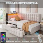 Lit banquette rembourr� 90x200 lit 1 place avec 2 tiroirs et �clairage led lit enfant adulte ado avec ...