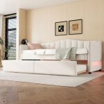 Lit banquette lit simple 90x200 cm lit de jour avec lit escamotable charmant design lger lin beige