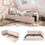Lit banquette en velours lit simple enfant rose cadre de lit 90x200 cm avec 2 tiroirs de rangement et ...
