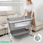 Lit bb - 6 positions rglables en hauteur - 2 en 1 couffin pliable - table dallaitement - gris lin ...