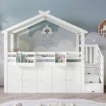 Lit b�b� 90x200 cm avec antichute 1 penderie et 2 rangements lit superpos� avec rangement tissu ray� ...