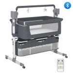 Lit b�b� berceau cododo avec matelas moustiquaire panier de rangement roues r�glable en hauteur bluetooth ...