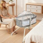 Lit b�b� berceau avec roulettes pour faciliter le d�placement 94 � 70 � 80 cm gris.