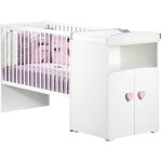 Lit b�b� combin� �volutif - baby price - basic - blanc - bouton c?ur rose - 60 x 120 cm