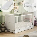 Lit b�b� �volutif 60�120 cm avec matelas et tiroir - hauteur r�glable + barreaux amovibles - bois - d�s ...