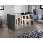 Lit bb grey - pine 120x60 cm avec matelas en mousselit evolutif bebe barrire de scurit en bois