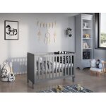 Lit bb gris 120x60 cm avec matelas en mousselit evolutif bebe barrire de scurit en bois