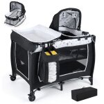 Lit b�b� parapluie avec matelas 5 en 1 costway - berceautable � langer - - jouets suspendusbo�te � musique ...