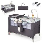 Lit bb pliable 5 en 1 berceau portable avec table  langer matelas bote  musique jouets suspendusroues ...