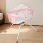 Lit b�b� portable huole petit format avec roulettes berceau �quip� de roulettes rose.