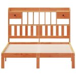 Lit biblioth�que en pin massif - uu - 140x190 cm - cire marron - sommier � lattes - t�te de lit avec ...