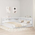 Lit biblioth�que - vidaxl - blanc - 180x200 cm - bois ding�nierie - design en l