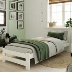 Lit en bois 100x200 cm - sommier � lattes inclus - pin massif - style scandinave - avec t�te de lit moyenne ...