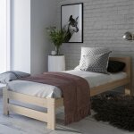 Lit en bois 100x200 cm - sommier � lattes inclus - pin massif - style scandinave - avec t�te de lit moyenne ...