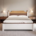 Lit en bois 140x200 cm avec t�te de lit bicolore ? cadre stable avec lattes et pieds renforc�s