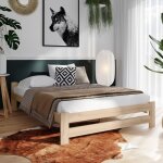 Lit en bois 160x200 cm - sommier � lattes inclus - pin massif - style scandinave - avec t�te de lit basse ...