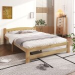 Lit en bois massif lit de style japonais 140x200 cm lit double avec tête de lit et sommier tapissier ... Lit en bois massif lit de style japonais 140x200 cm lit double avec tête de lit et sommier tapissier ...
